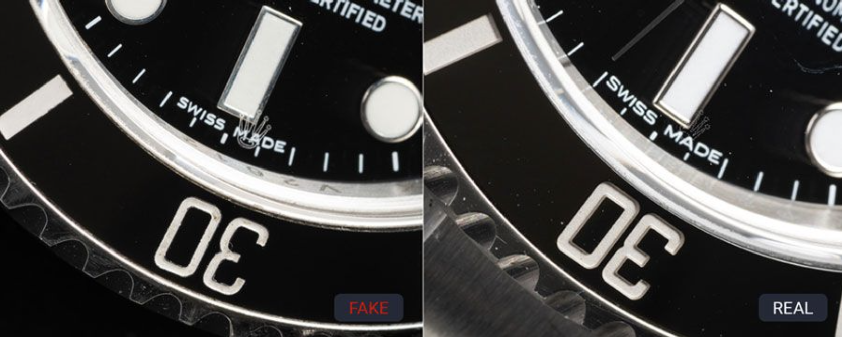 Hướng dẫn cách tự phân biệt, thẩm định thật giả đồng hồ Rolex 9 Chu khac tren vanh